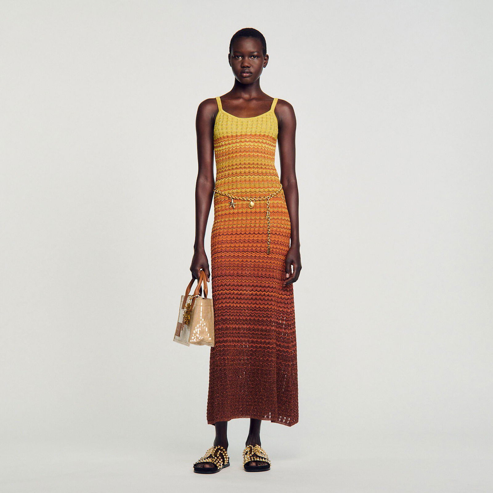 sandro zade chevron knit maxi dress chevron knit maxi dress SANDRO Zade chevron-knit maxi dress