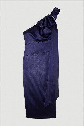 Tailored Satin Back Crepe Drape One Shoulder Maxi Dress