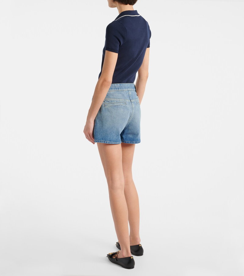 Navy and denim ensemble, back view