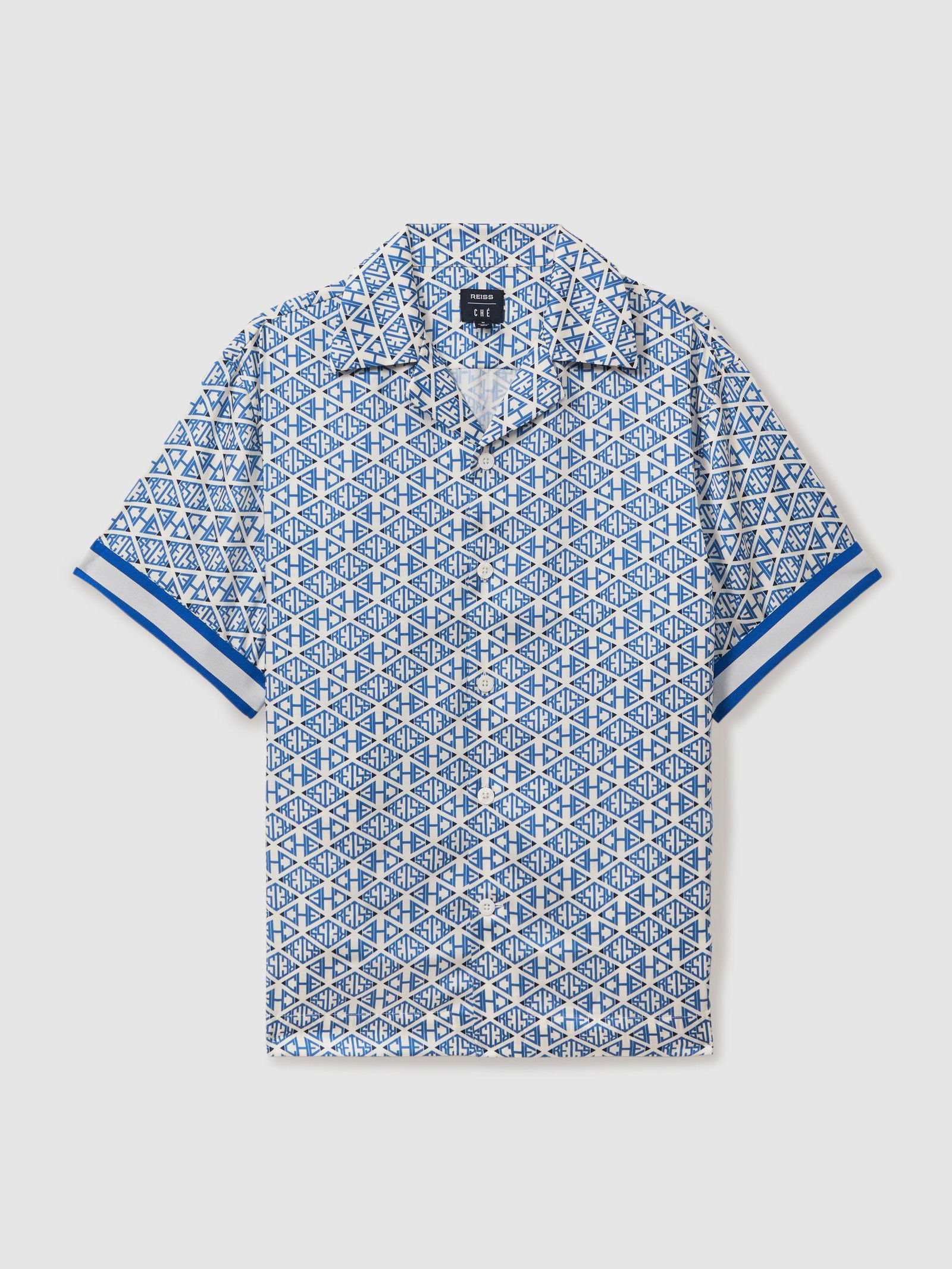 REISS Reiss x Ché - Monogram Print Cuff Detail Cuban Collar Shirt in ...