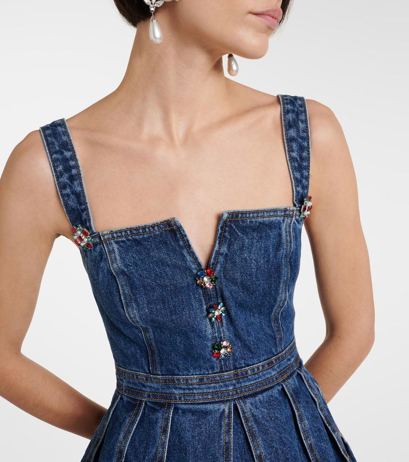 SELF-PORTRAIT Embellished Denim Minidress | endource