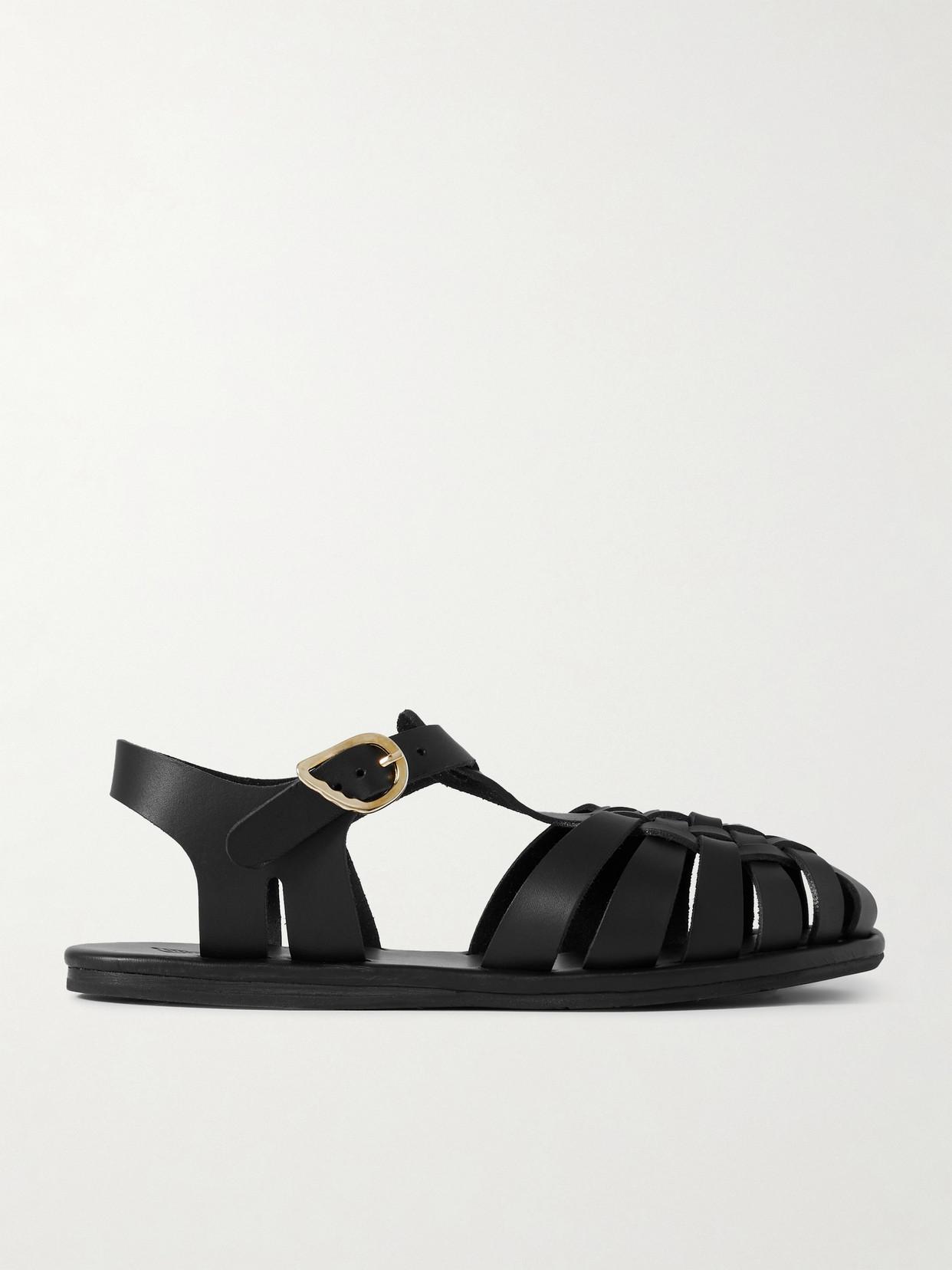 ANCIENT GREEK SANDALS Karina Woven Leather Sandals in Black | endource