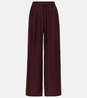 Dark maroon wide-leg trousers with a drawstring waist.