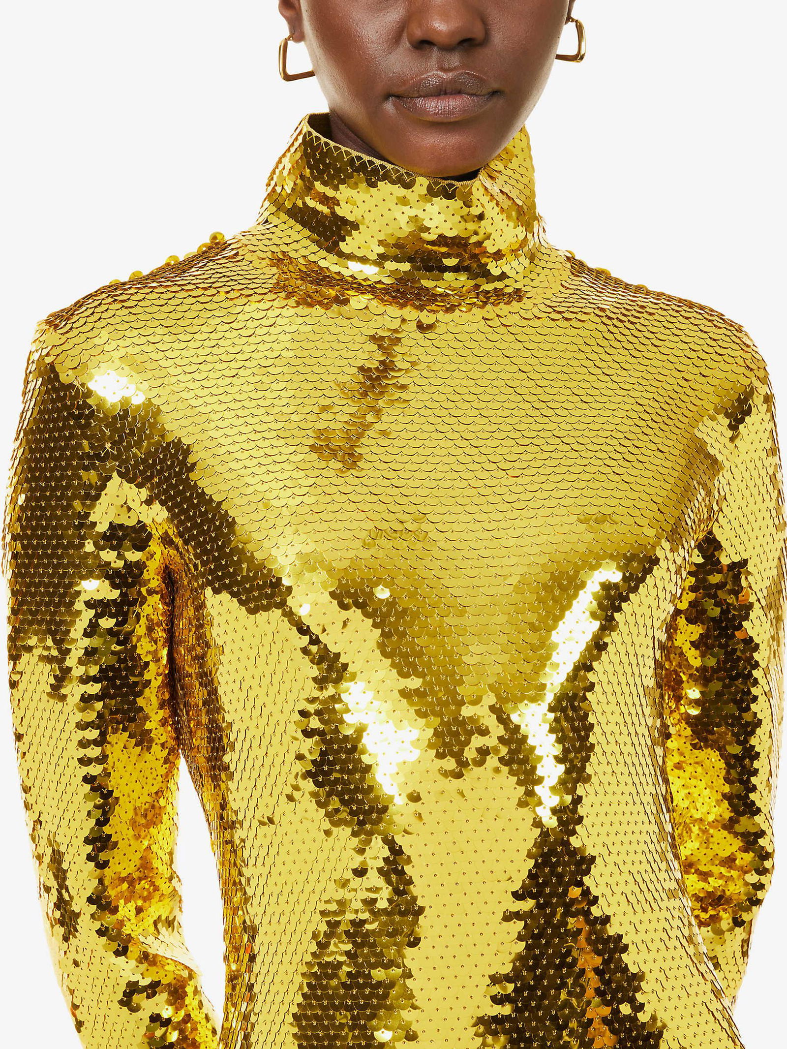 gold sequin turtleneck dress Sun Disk High Neck Sequin Gown S main image 0