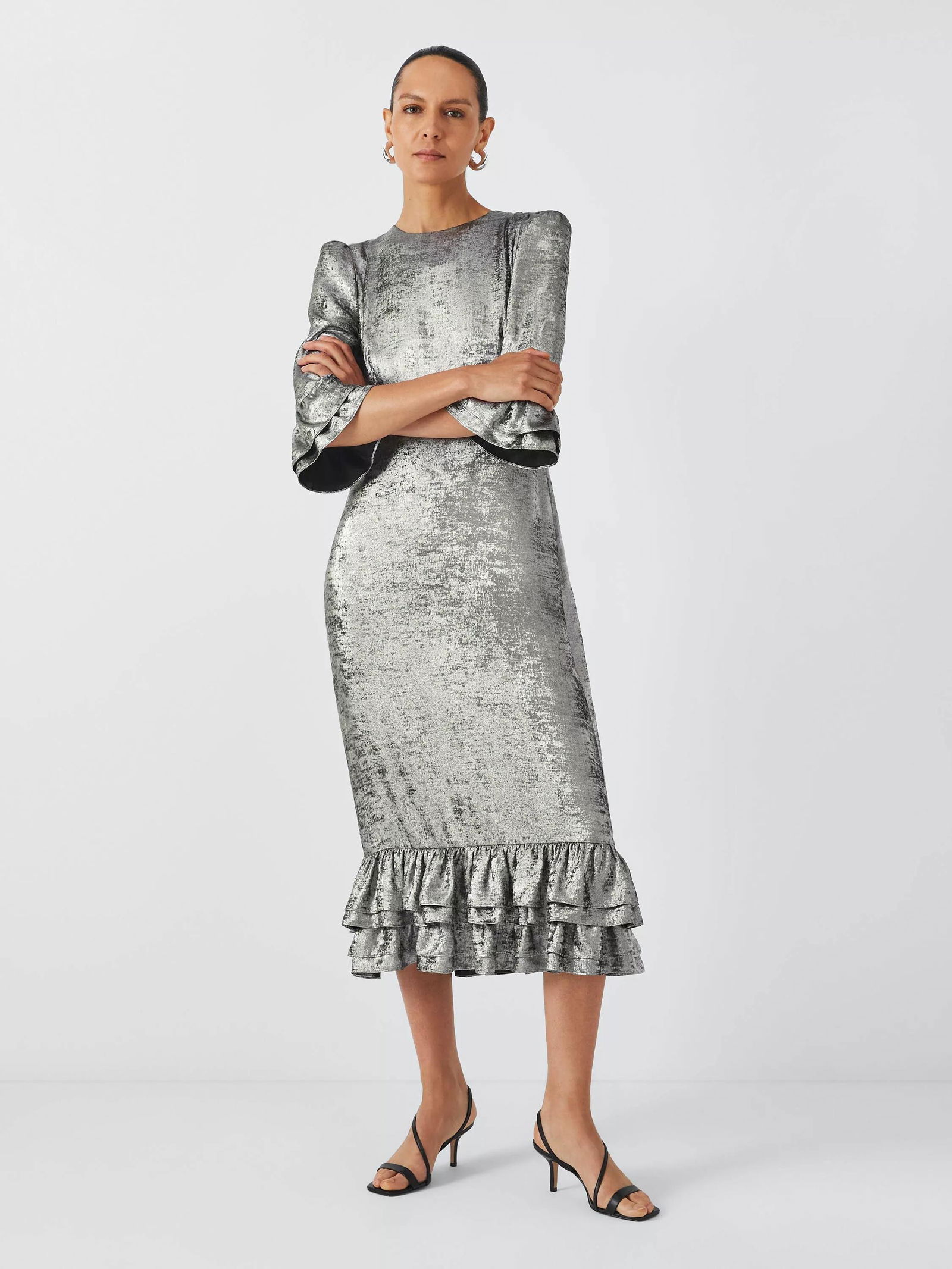 knee length dresses for ladies Girl in Mind Isla Green Crushed Velvet Metallic Midi Dress  She Selected