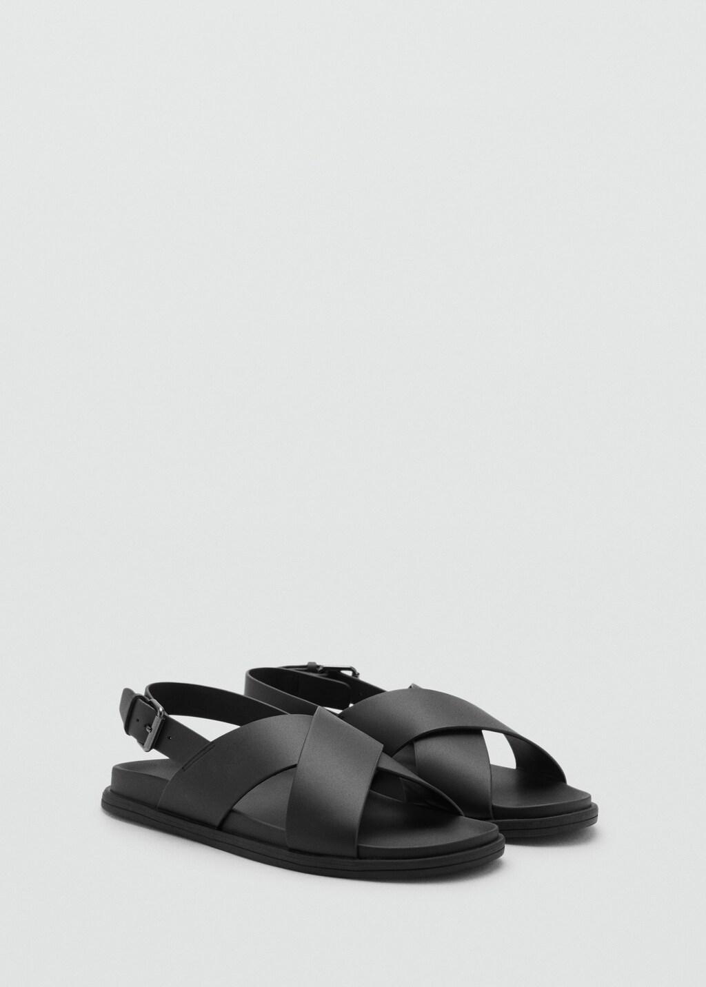 MANGO 100% Leather Crossed Strap Sandal | endource