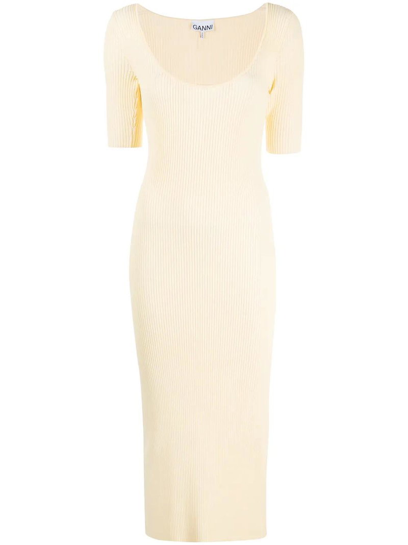 GANNI Melange-effect Knit Dress - Yellow | endource
