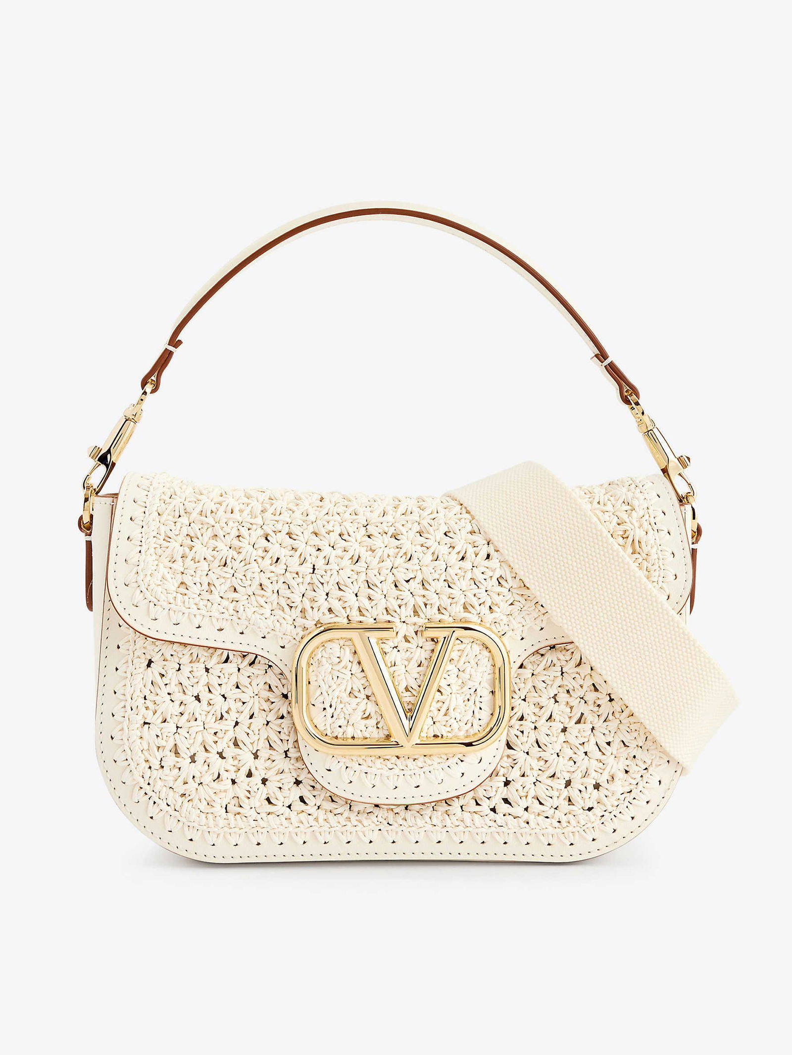 Valentino Garavani Alltime Leather Shoulder Bag In Ivory 