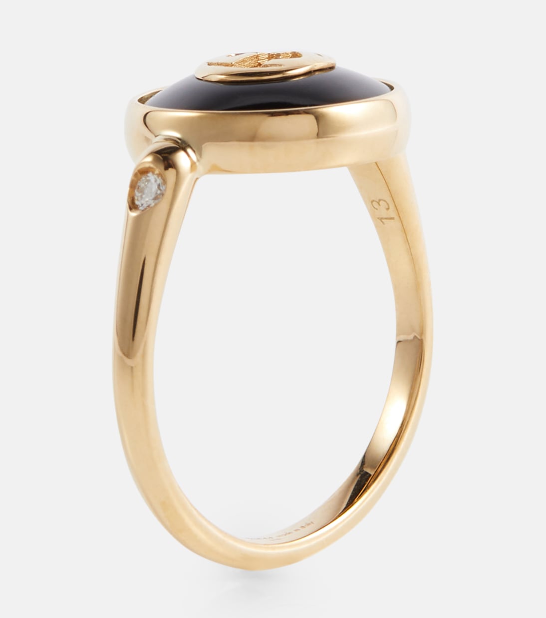 GUCCI Interlocking G 18kt Gold Ring With Onyx And White Diamonds | endource