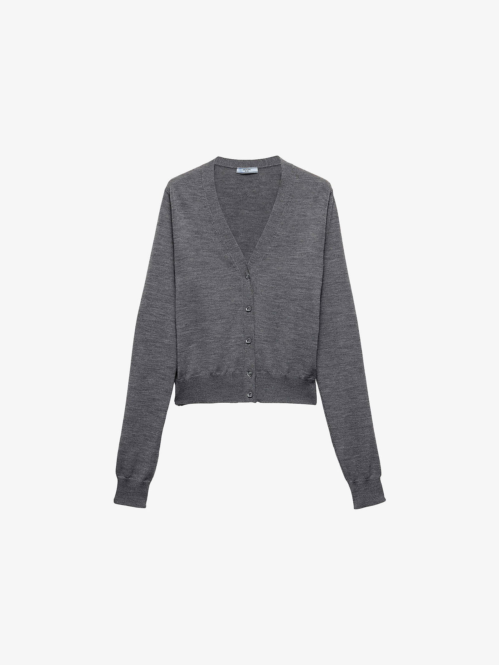 PRADA Triangle-Appliqué V-neck Wool Knitted Cardigan | endource