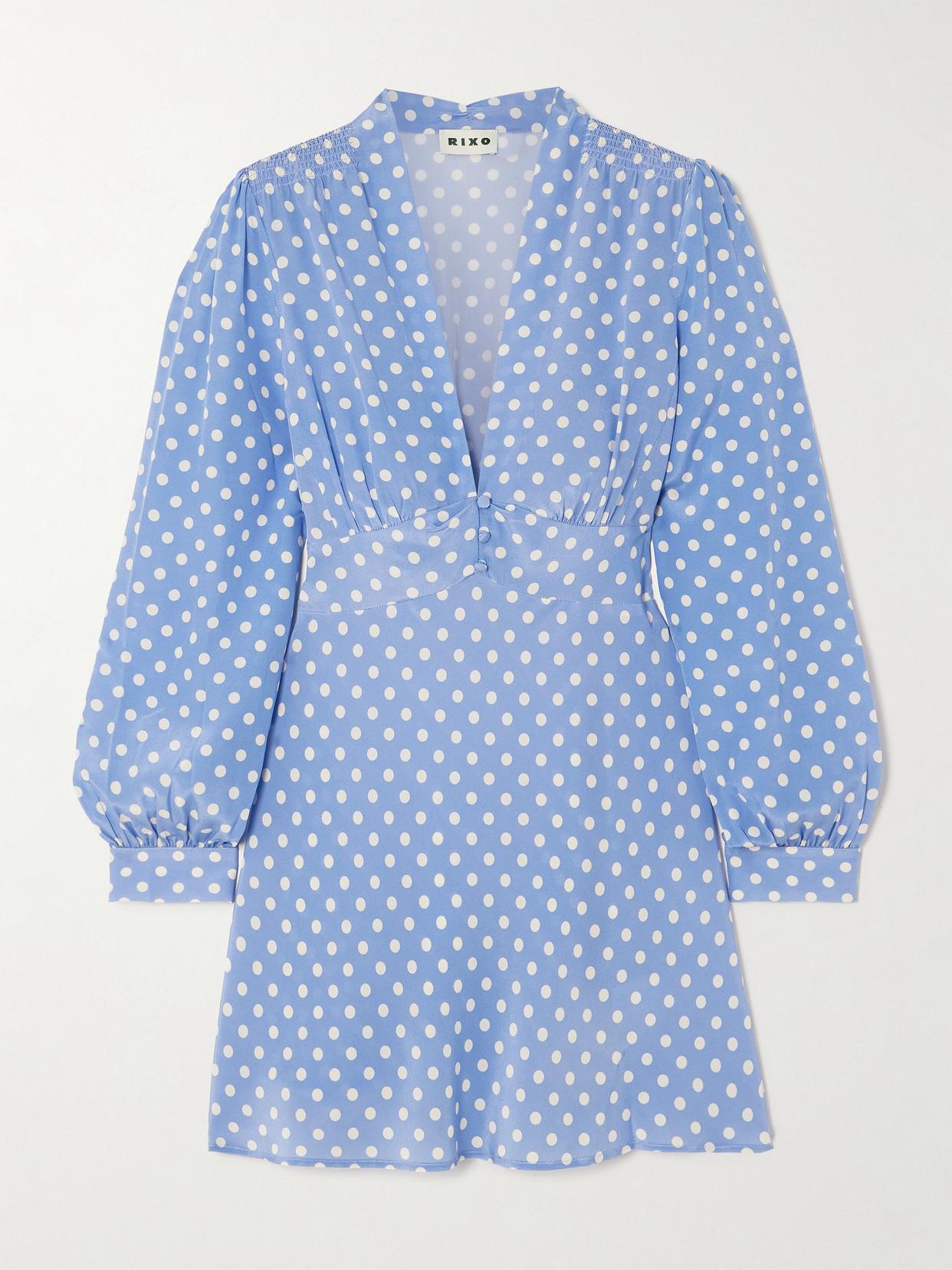 RIXO Hebe Polka-Dot Silk Mini Dress | endource