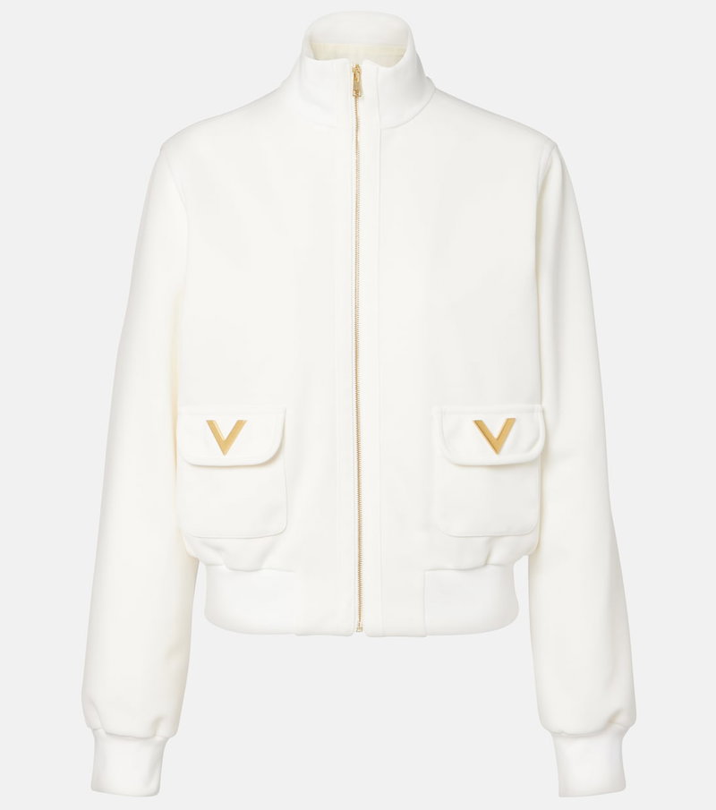Valentino white zip-up jacket with gold V logo pockets