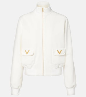 Valentino white zip-up jacket with gold V logo pockets