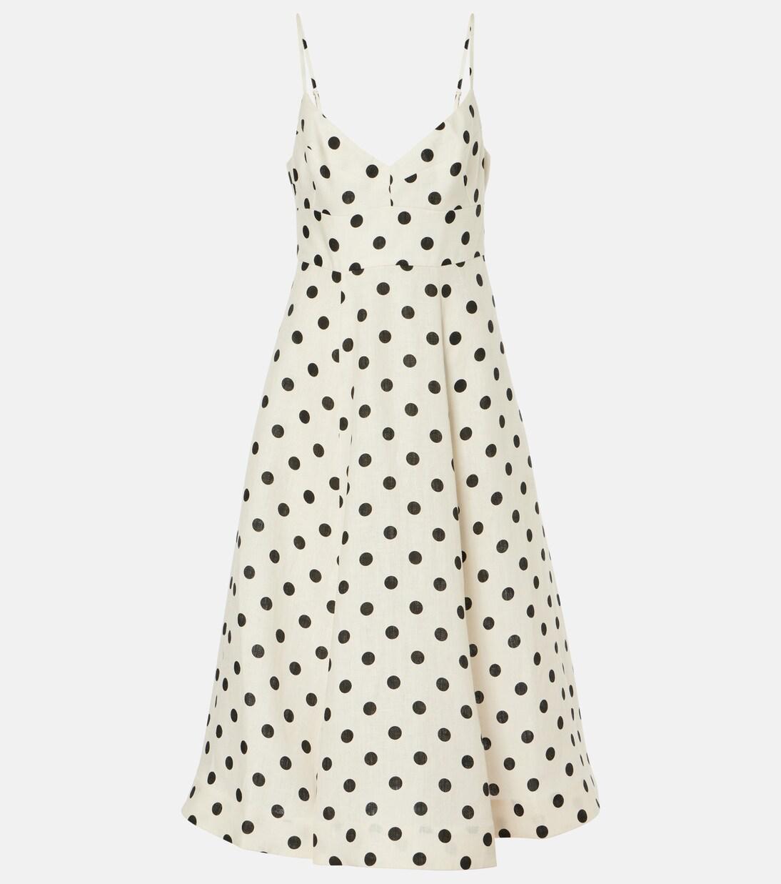 zimmermann polka dot linen midi dress Zimmermann Primrose Puff Sleeve Midi Dress Brown/Pink Polka Dot Linen Size 0