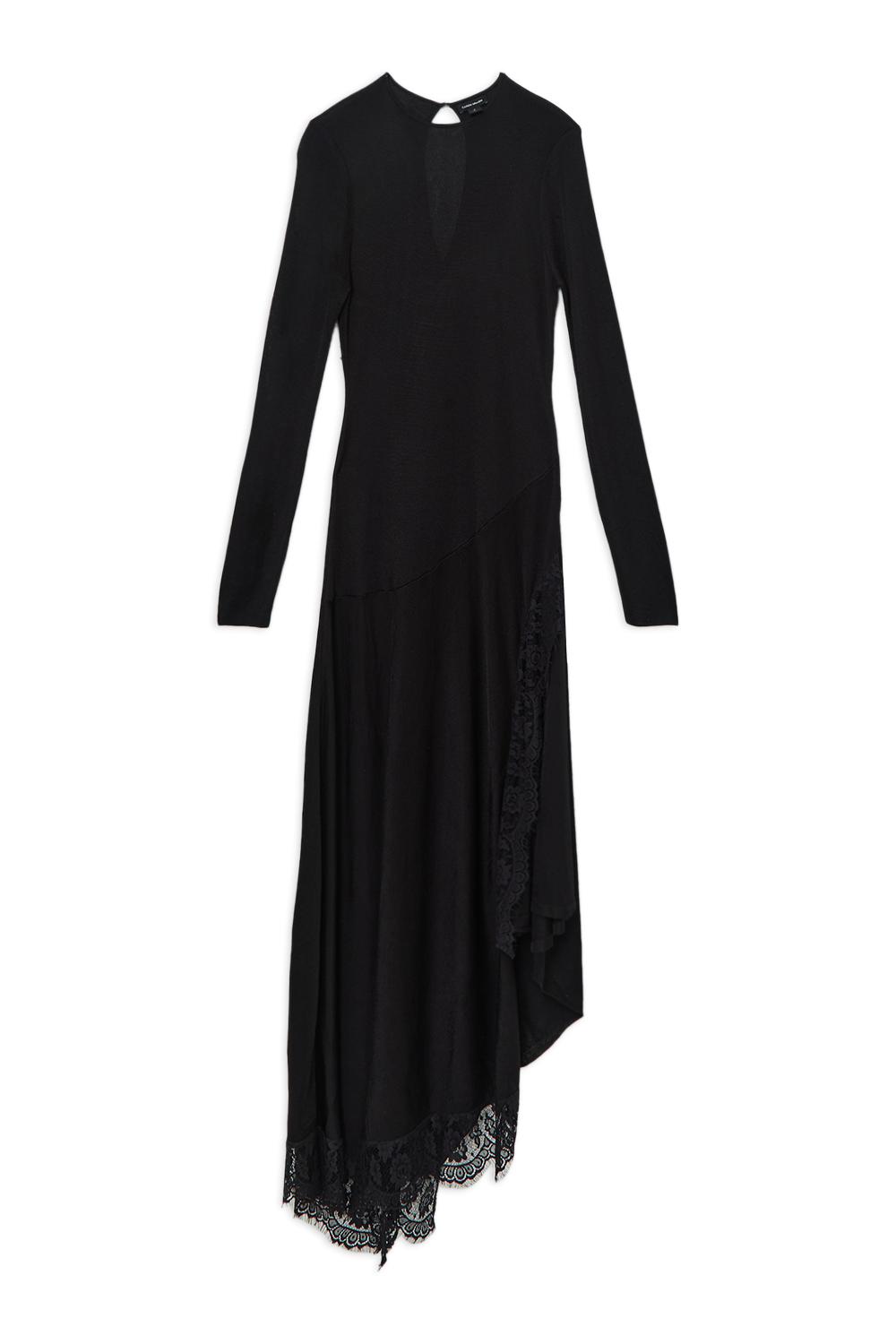 KAREN MILLEN Viscose Blend Slinky Sheer Lace Detail Asymmetric Knit Midaxi  Dress