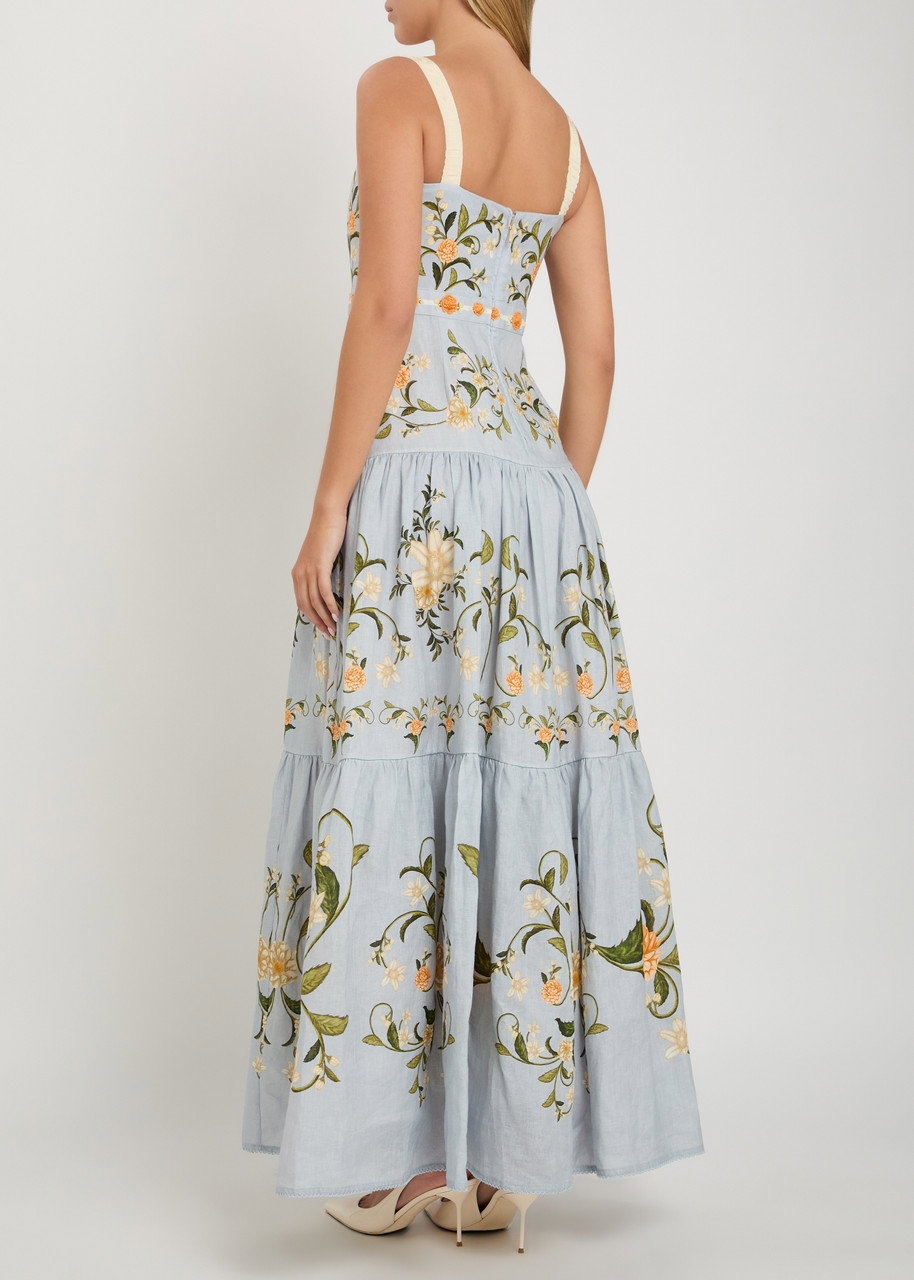 agua by agua bendita lima floral linen maxi dress Agua By Agua Bendita Lima Floral Linen Maxi Dress Size Small. New