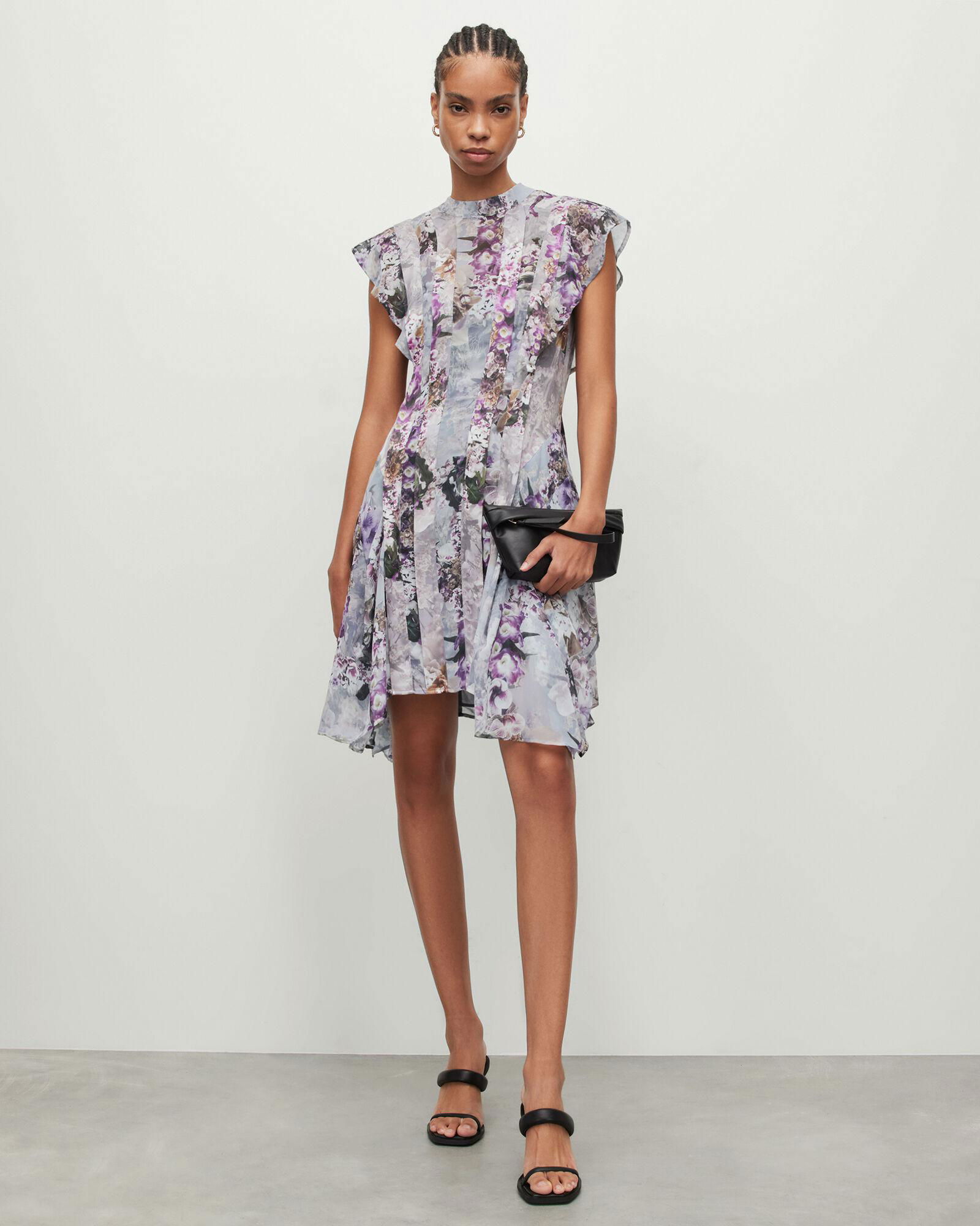 lucia floral dress in grey 49% off ALLSAINTS Fleur Semi Sheer Mini Mini dress
