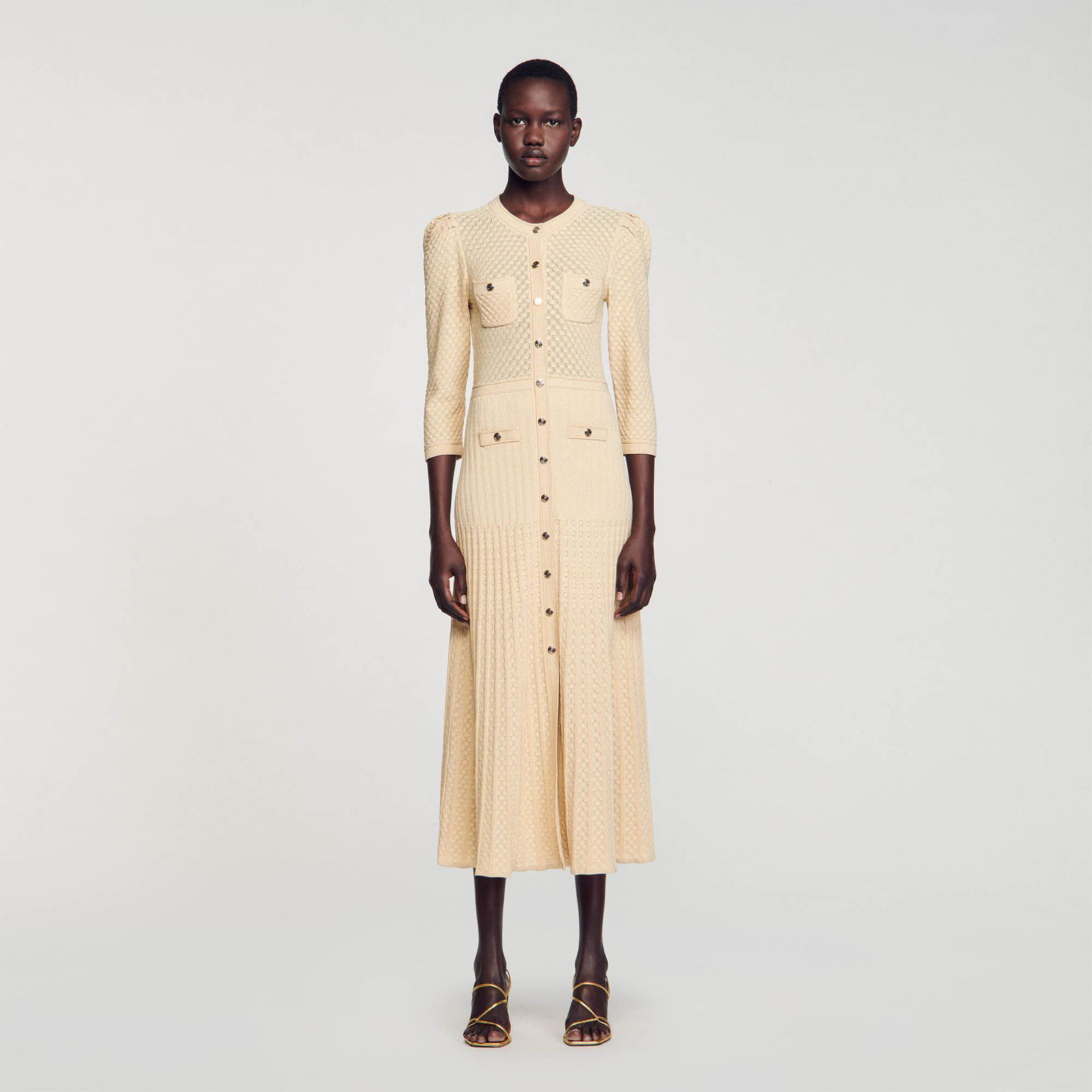 sandro tuileries pointelle knit dress Pointelle knit mini dress