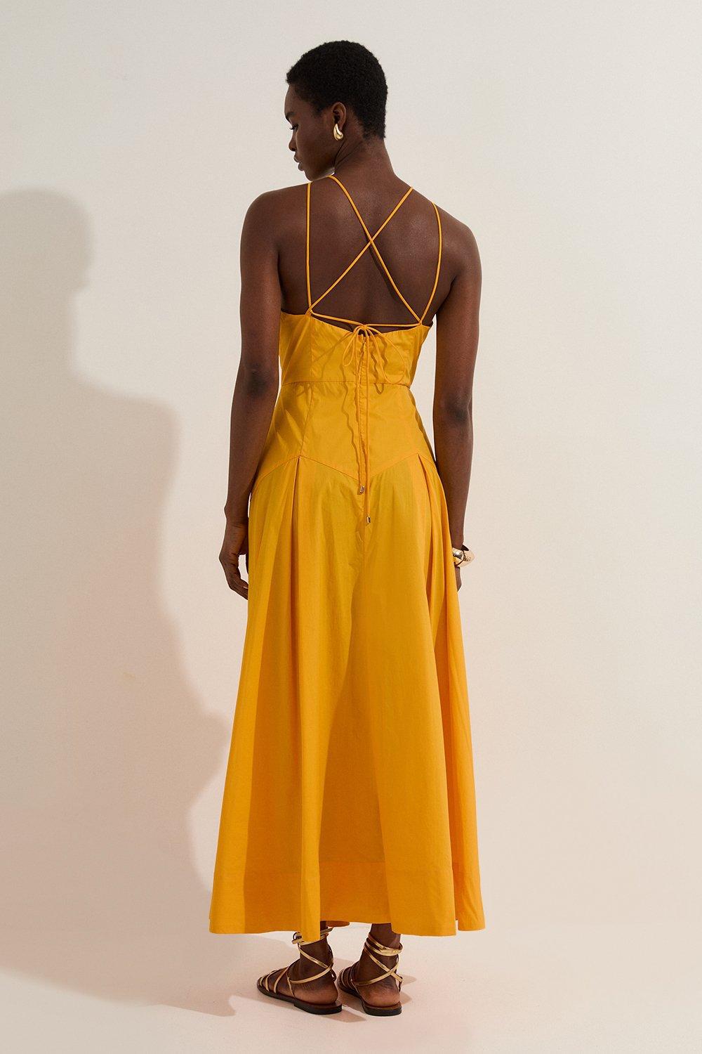 KAREN MILLEN Cotton Halter Neck Midi Dress With Dropped Waist Detail |  endource