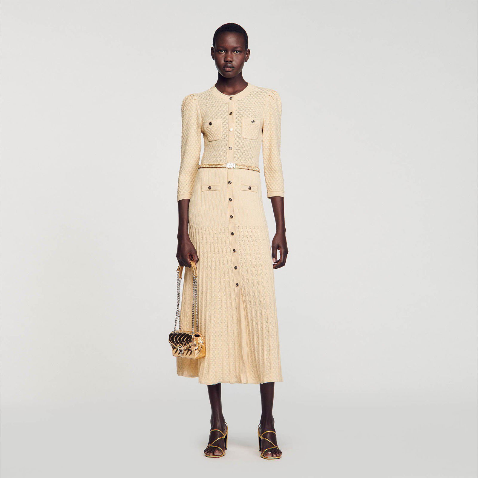 sandro tuileries pointelle knit dress Pointelle knit mini dress