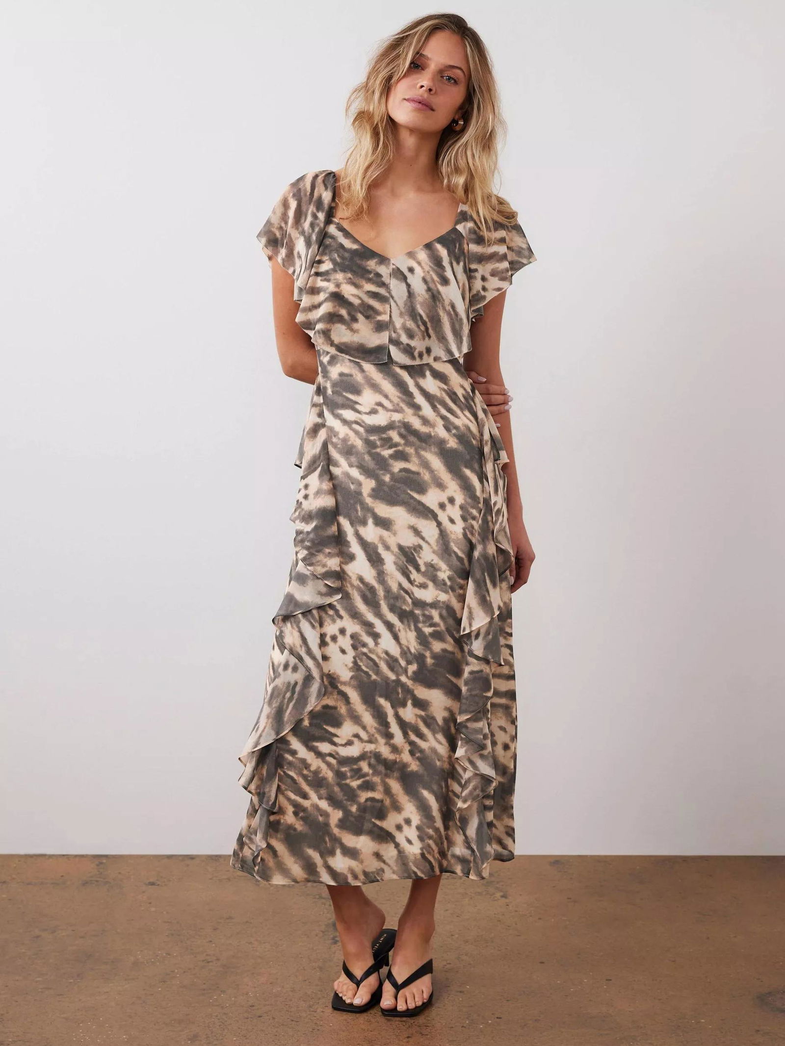 Titanium Animal Print Ruffle Mock Neck Dress main image 1