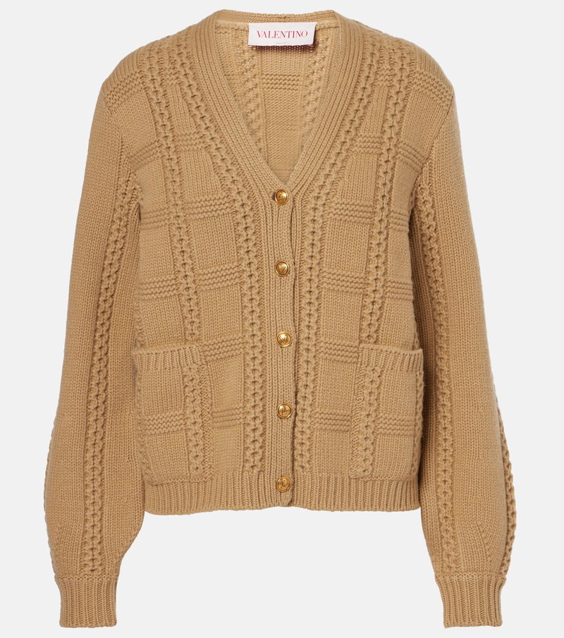 Camel cable-knit cardigan with button details