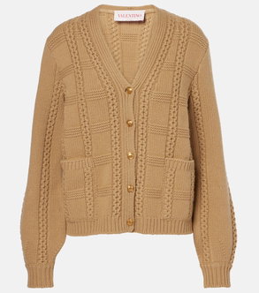 Camel cable-knit cardigan with button details