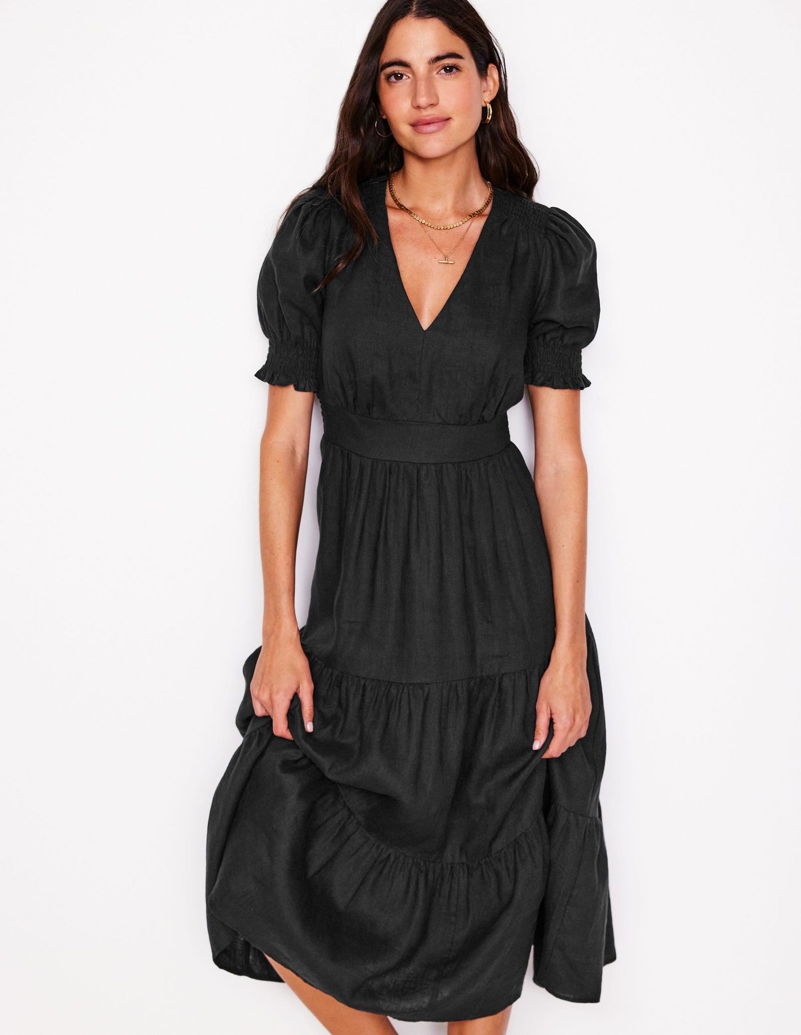 BODEN Anna Linen Tiered Midi Dress | endource