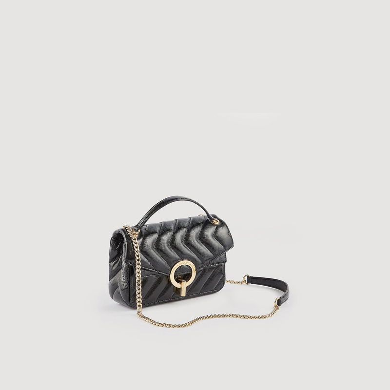 SANDRO Small Patent Leather Yza Bag in Black | Endource