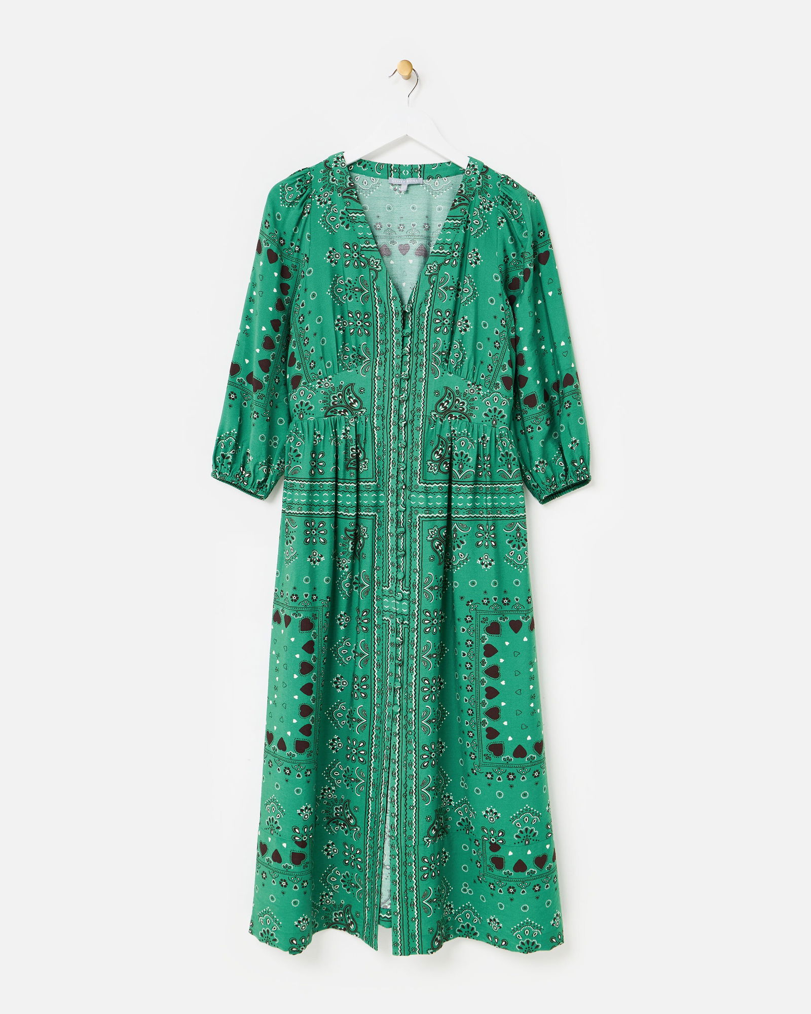 OLIVER BONAS Green Paisley Bandana Print V-Neck Midi Dress | endource