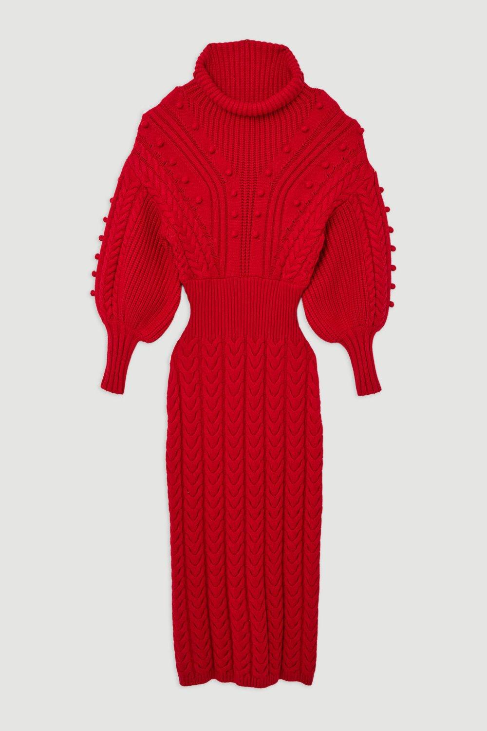 KAREN MILLEN Bobble Detail Balloon Sleeve Cable Knit Midi Dress | endource KAREN MILLEN Bobble Detail Balloon Sleeve Cable Knit Midi Dress | endource