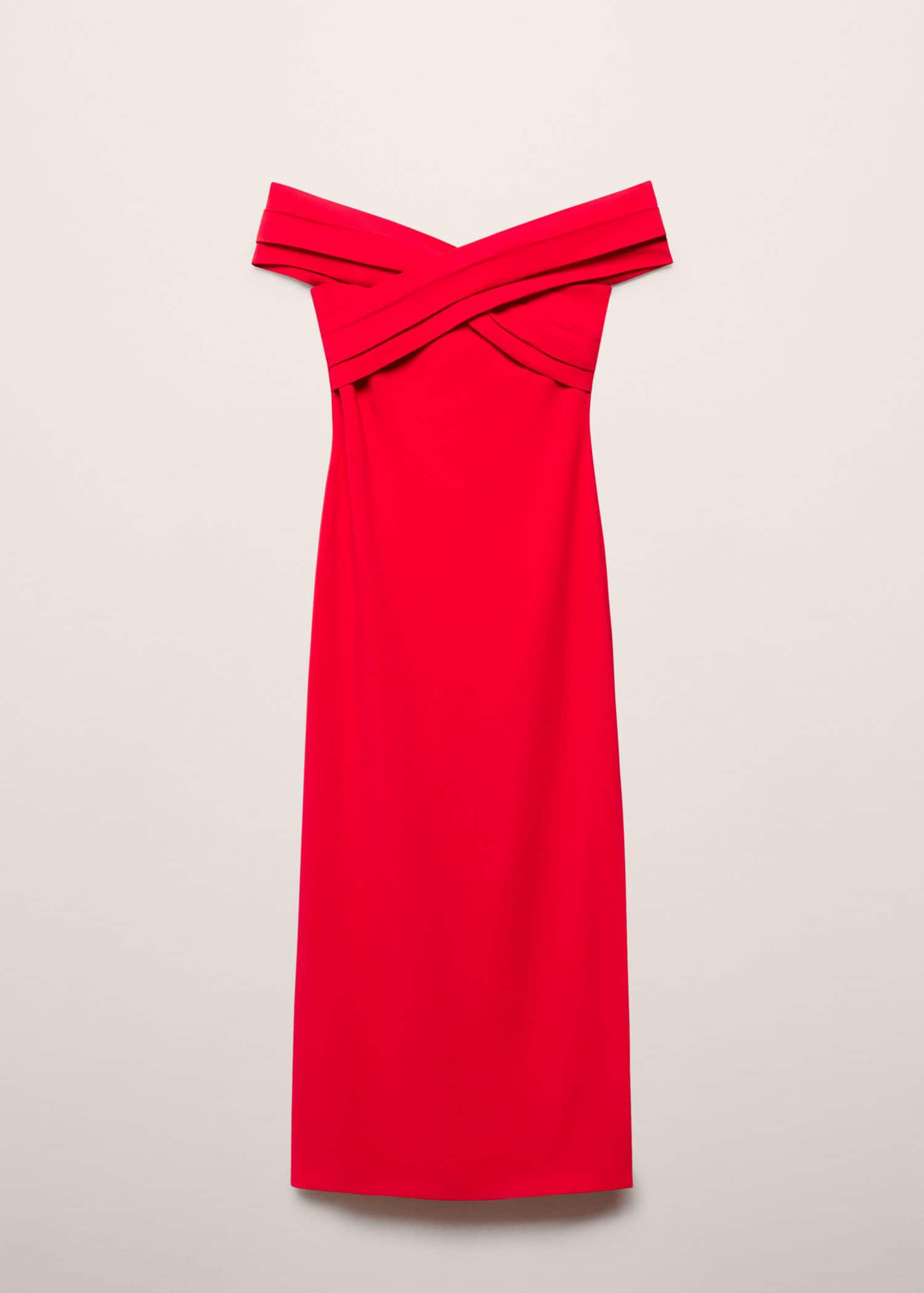 MANGO Off-The-Shoulder Dress With Crossed Neckline | endource