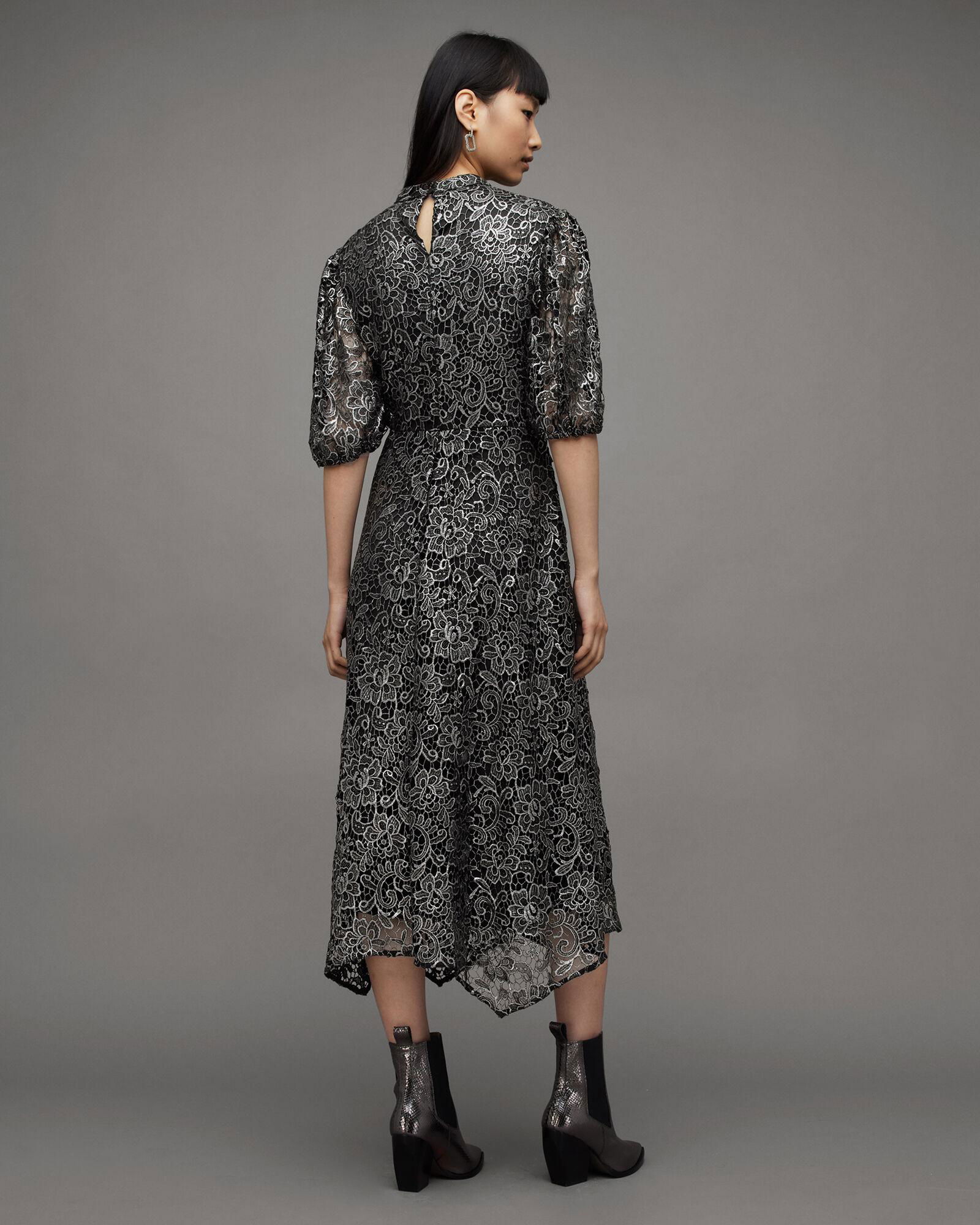 ALLSAINTS Camila Broderie Asymmetric Hem Dress