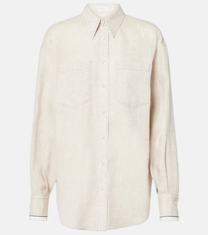Cream linen shirt with buttoned pockets