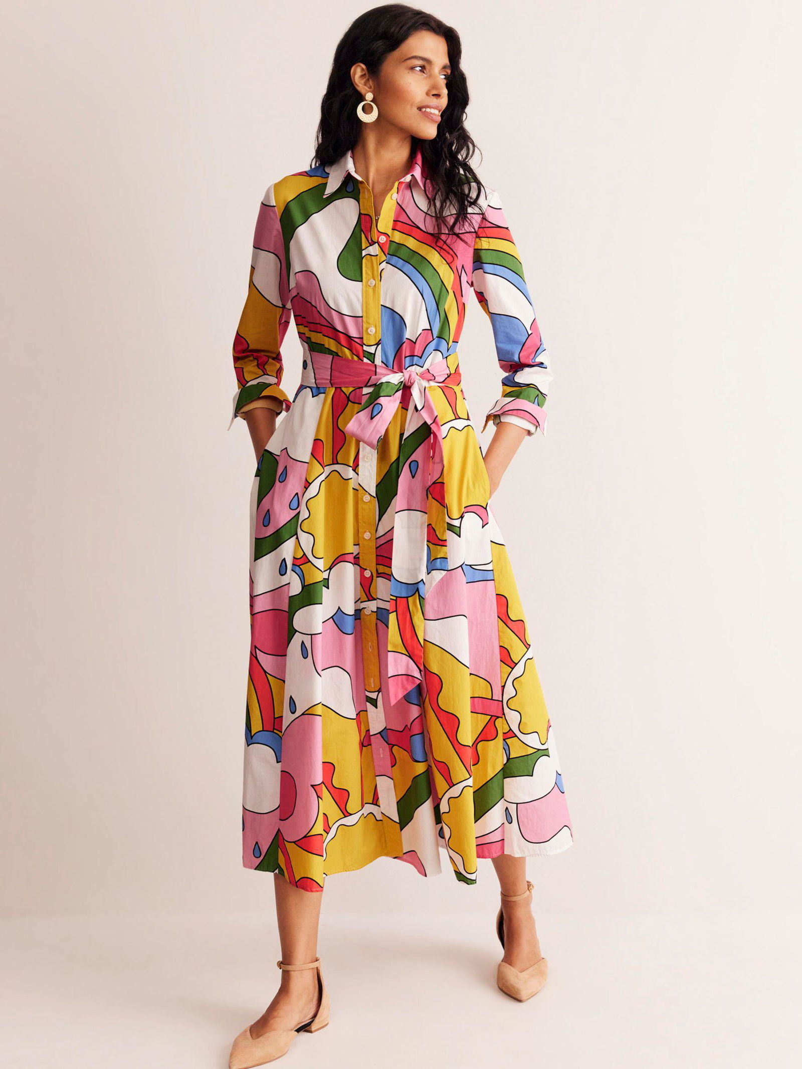 knee length dresses for ladies Amy Broderie Midi Shirt Dress-Rich Emerald