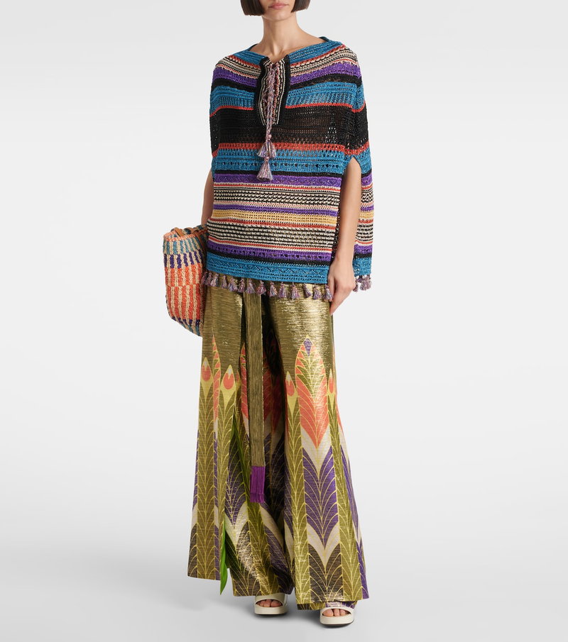 Valentino striped crochet sweater and patterned palazzo pants