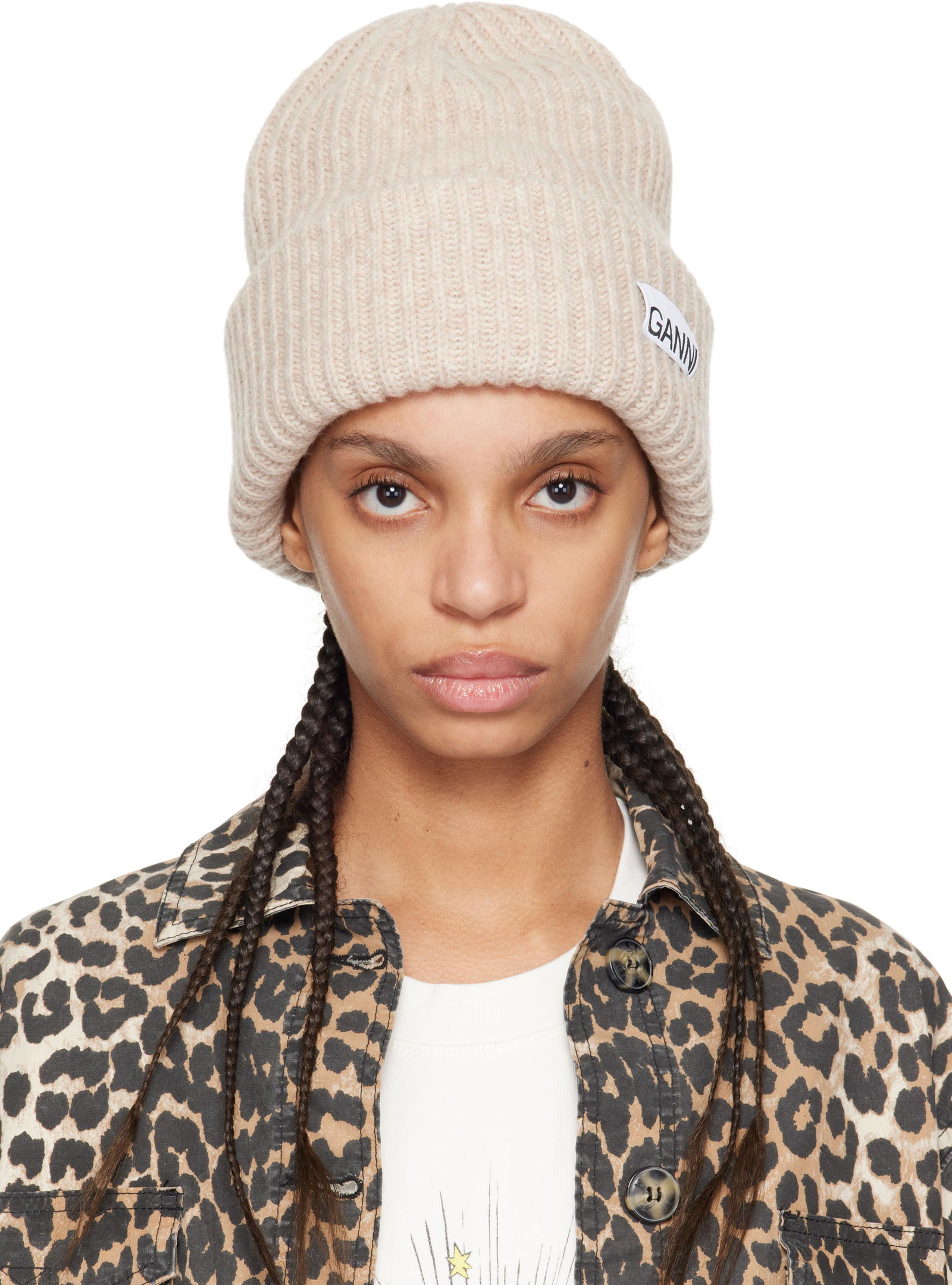 GANNI Oversized Wool Rib Knit Beanie | endource display picture 1