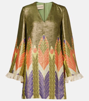 Olive green tunic with floral embroidery and ruffled sleeves
