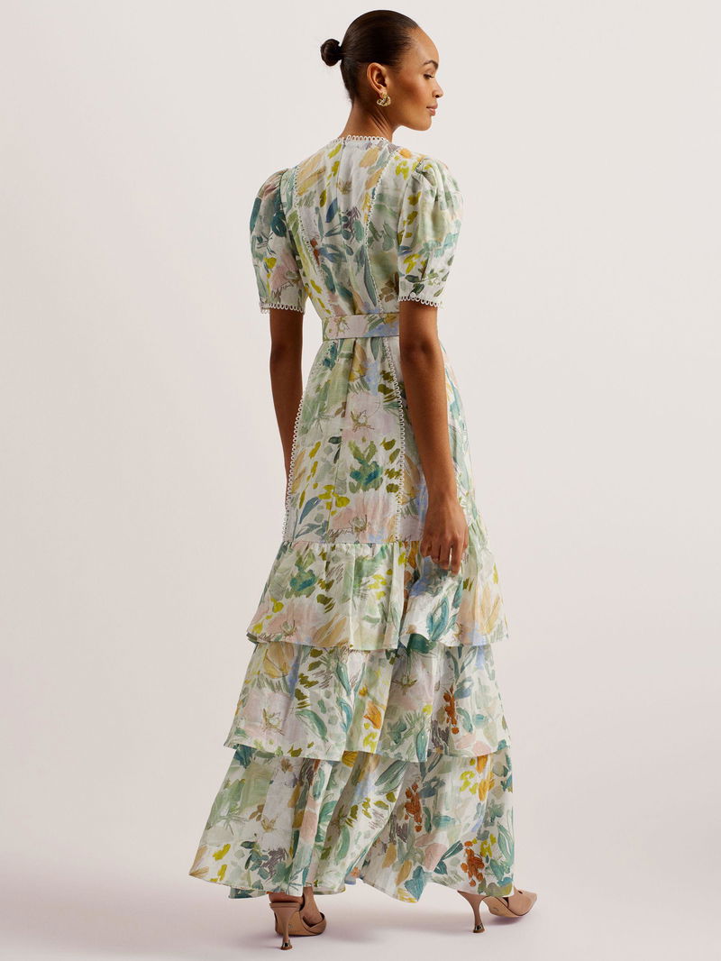green floral ted baker dress TED BAKER Green Floral Ilva Tie Neck Mini Dress Sz1 UK S – Reliked main image 0