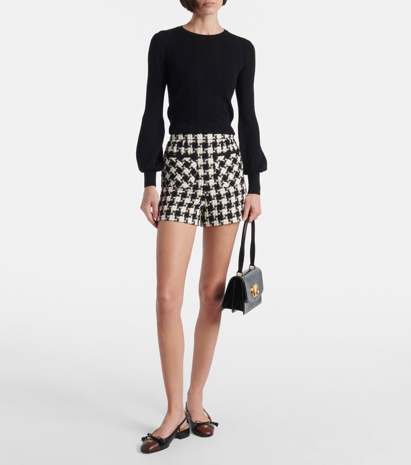 Valentino black ribbed sweater with houndstooth skirt
