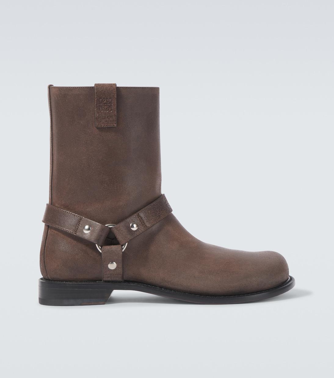 LOEWE Campo Leather Biker Boots in Brown | endource