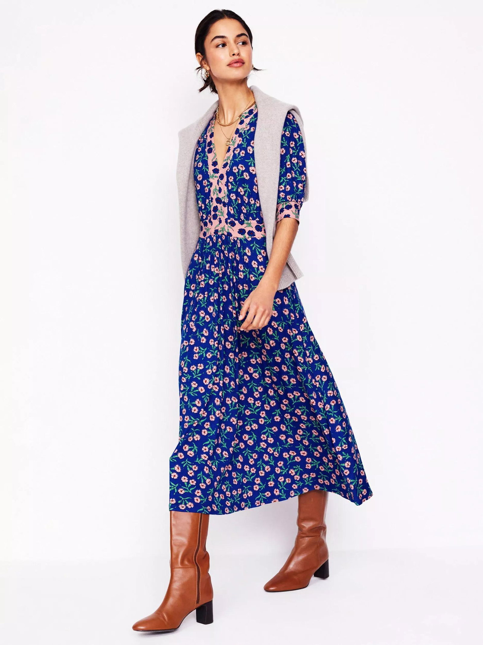 dominique midi dress DOMINIQUE RUFFLE RANDOM DOT BABY PINK MIDI DRESS – Silk-kw.com