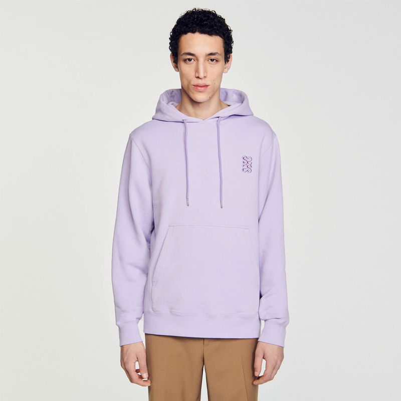 Light purple SANDRO hoodie with a lilac graphic and drawstrings