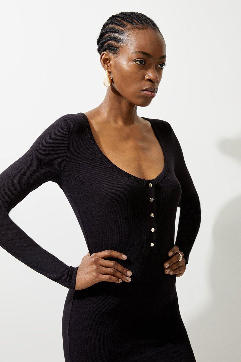 KAREN MILLEN Petite Lux Viscose Rib Jersey Scoop Neck Mini Dress | endource