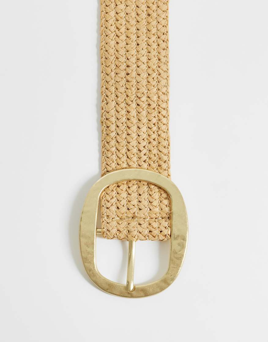 MANGO Raffia Belt In Beige | endource