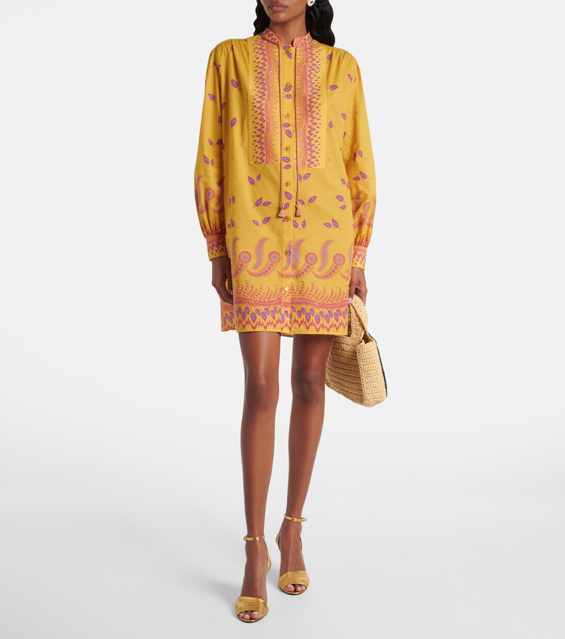 Valentino yellow dress with floral embroidery and straw bag