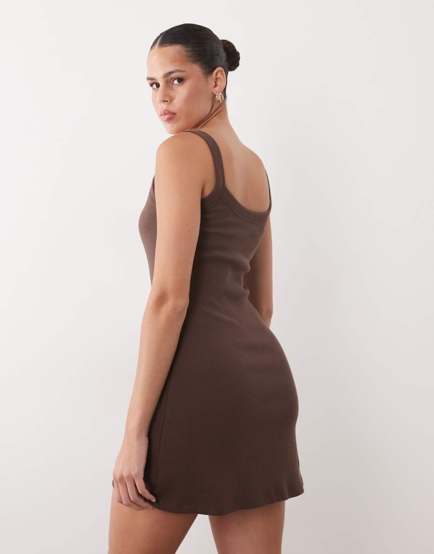 abercrombie 90s slip dress Abercrombie & Fitch 90s jersey mini dress with built in bra in khaki green