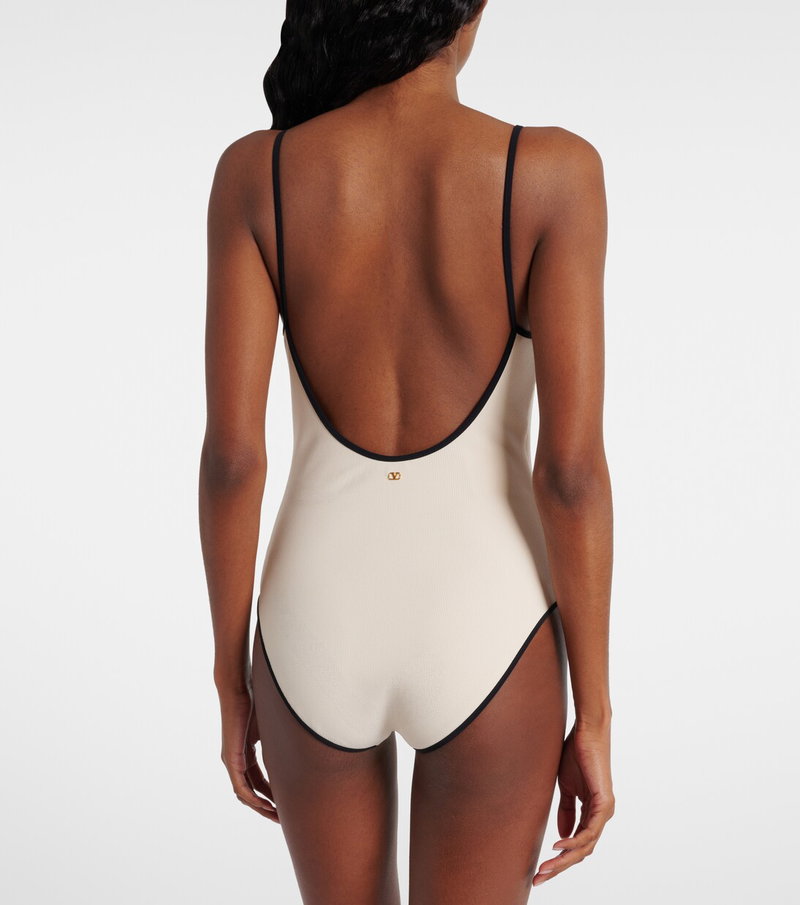 Valentino beige ribbed one-piece swimsuit