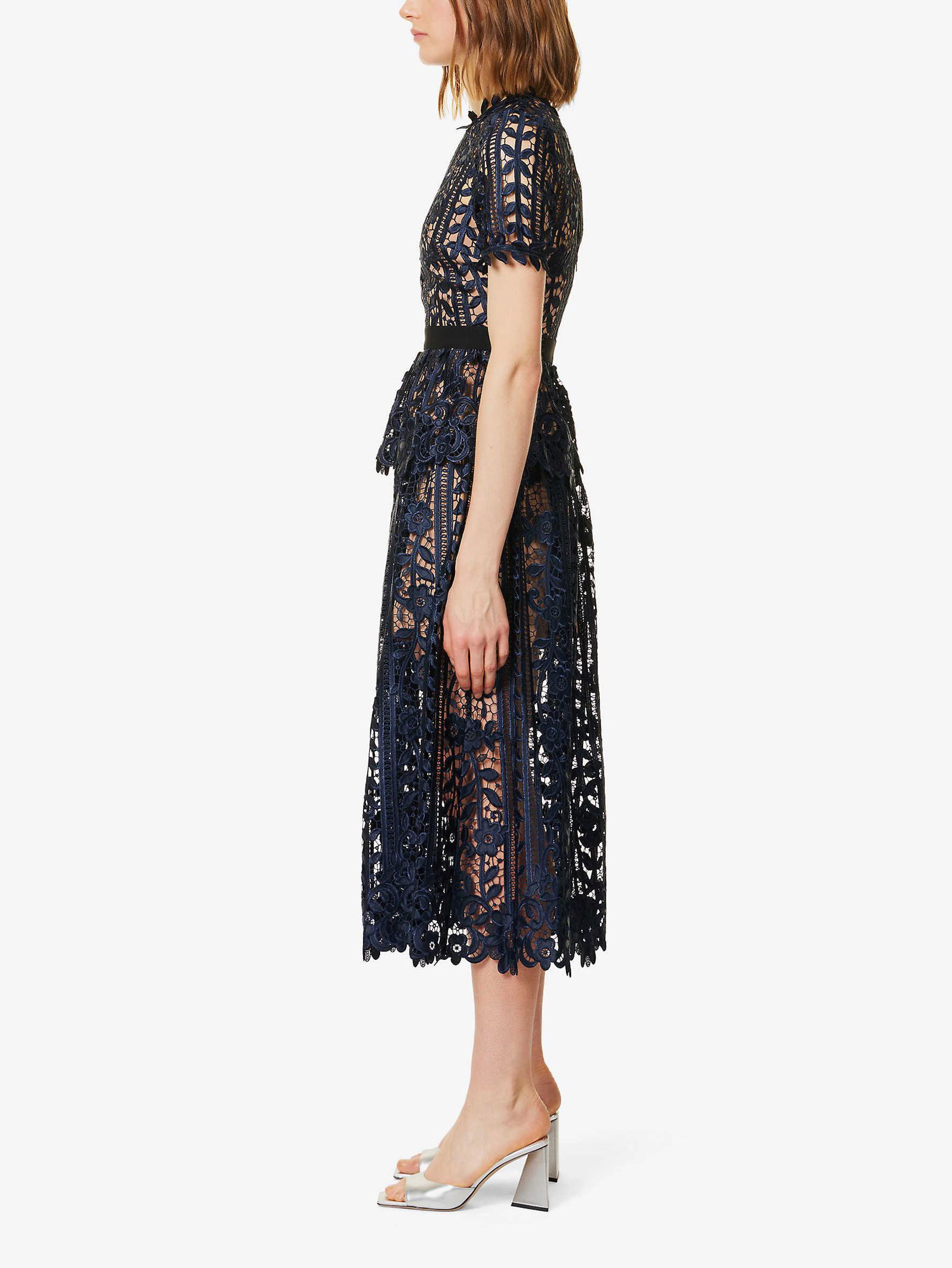 self portrait crew neck floral embellished midi dress White Embellished Tulle Midi Dress self-portrait-US
