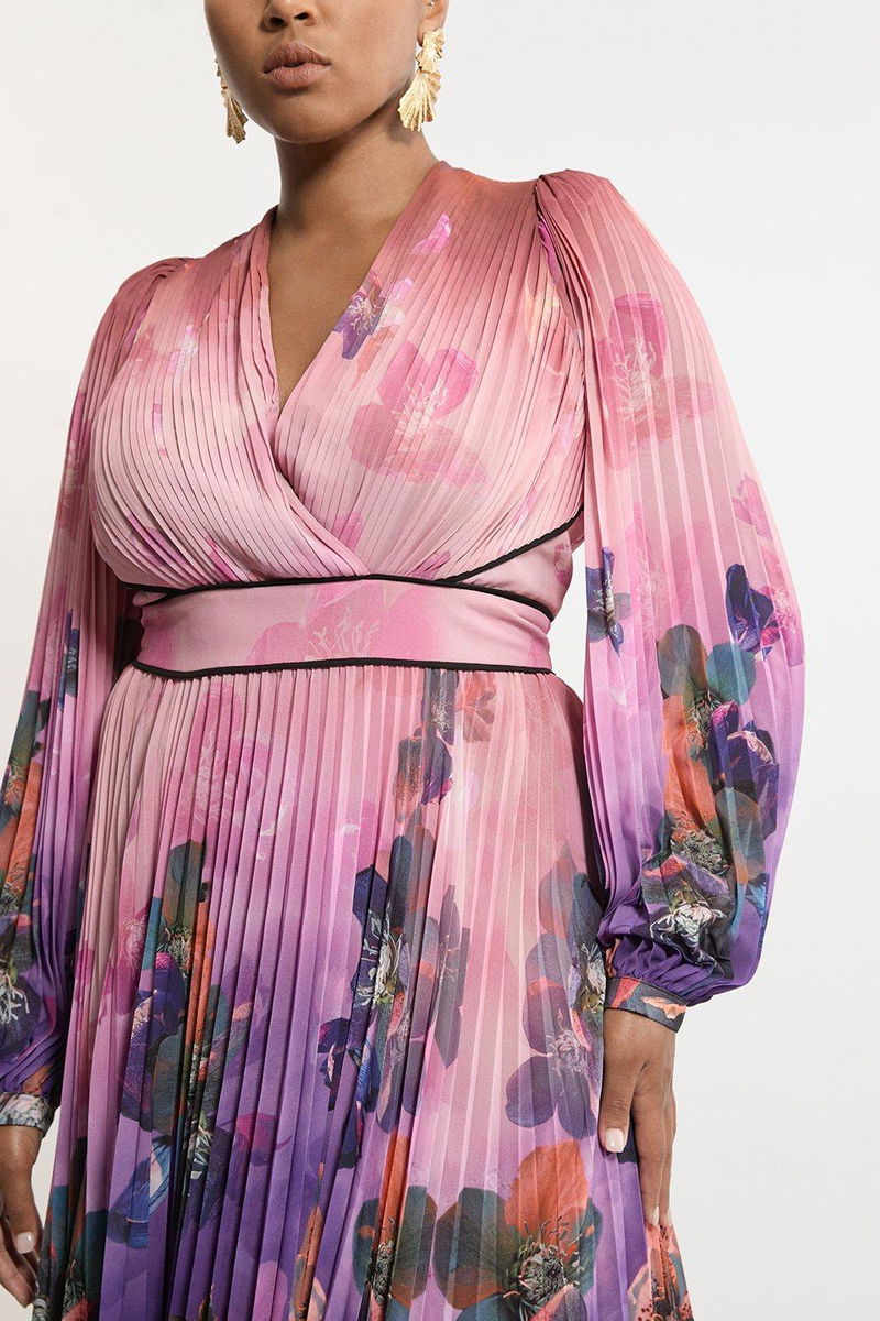 KAREN MILLEN Pus Size Floral Pleated Maxi Dress endource